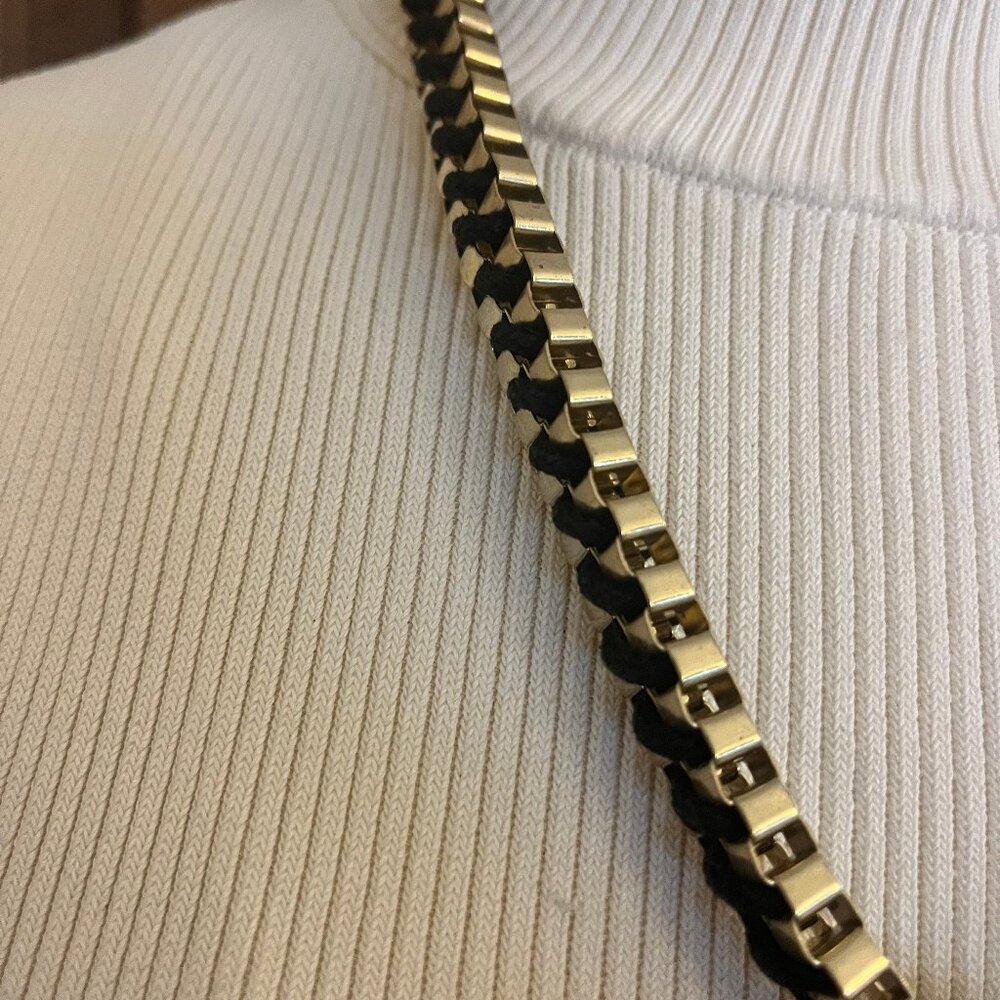 Black & Gold Chunky Chain Statement Necklace / Fringe Bib - Picture 5 of 9